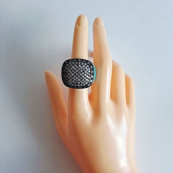 Angelique de Paris Sterling Silver Cubic Zirconia Resin Blue Square Ring Size 7 - Picture 12 of 13